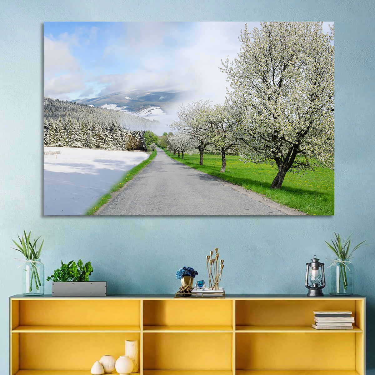 Season Change Road to Snowy Mountain Wall Art