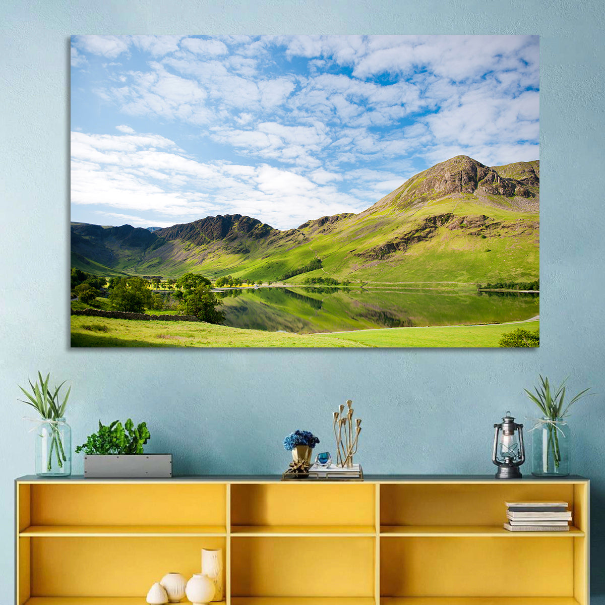 Haystacks Reflection at Buttermere Wall Art in a room, landscape