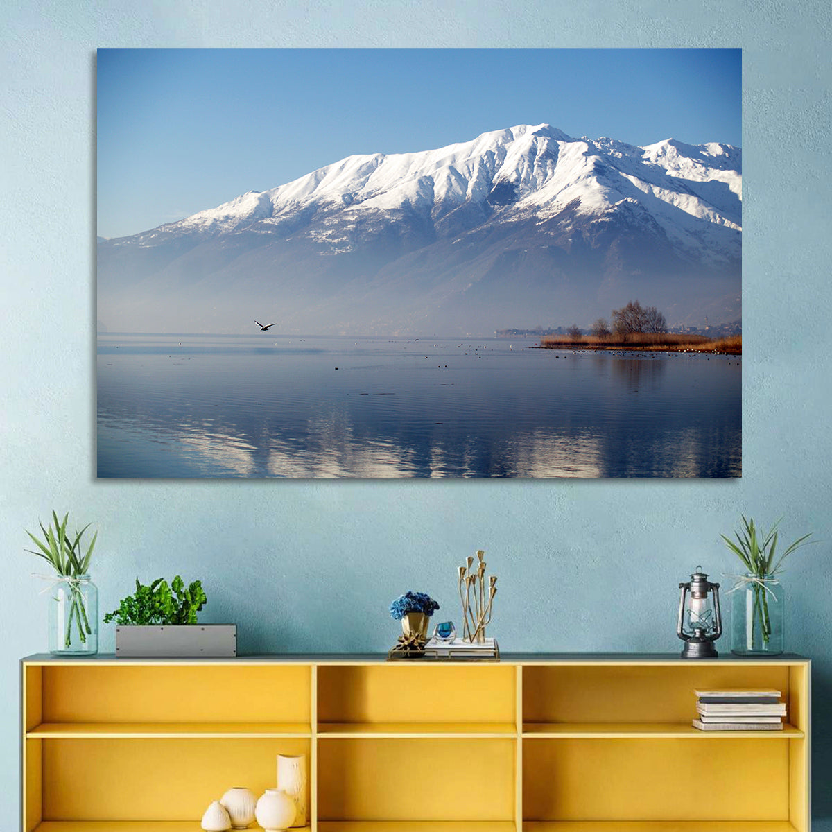 Lake Como Reflection Wall Art in a room, landscape
