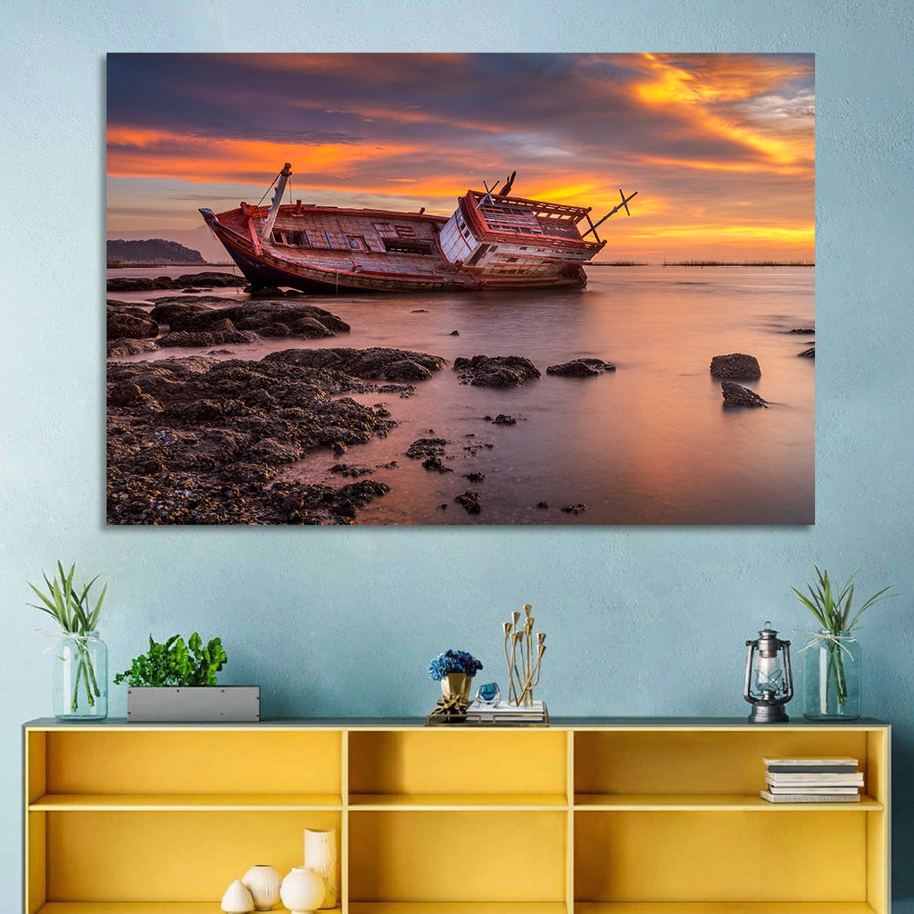 Shipwreck at Sunset Wall Art