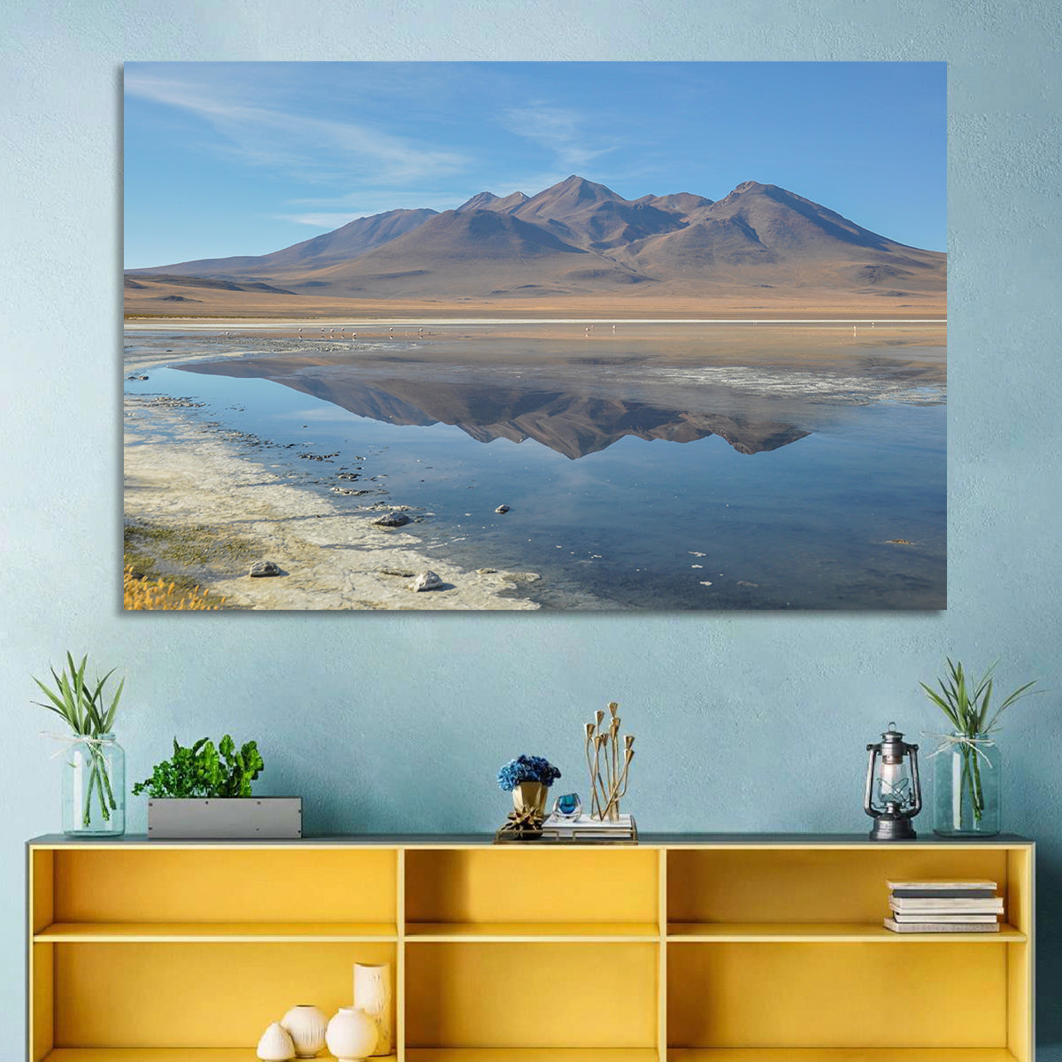 Sur Lipez Salt Lake Reflection Wall Art in a room, landscape