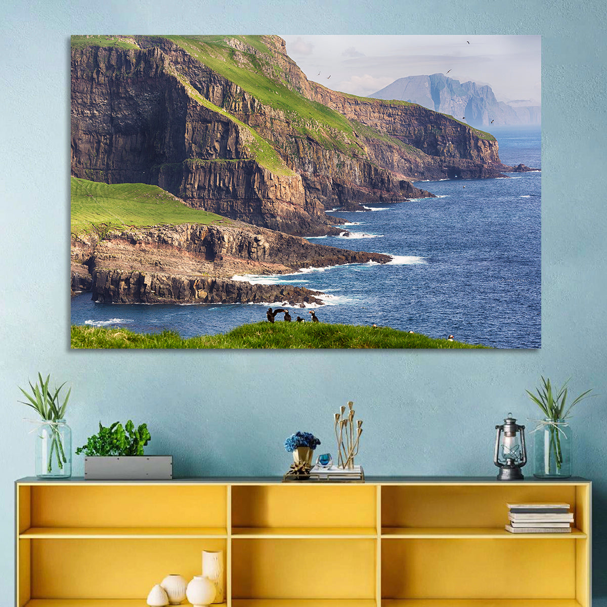 Mykines Cliffs, Faroe Islands Wall Art in a room, landscape