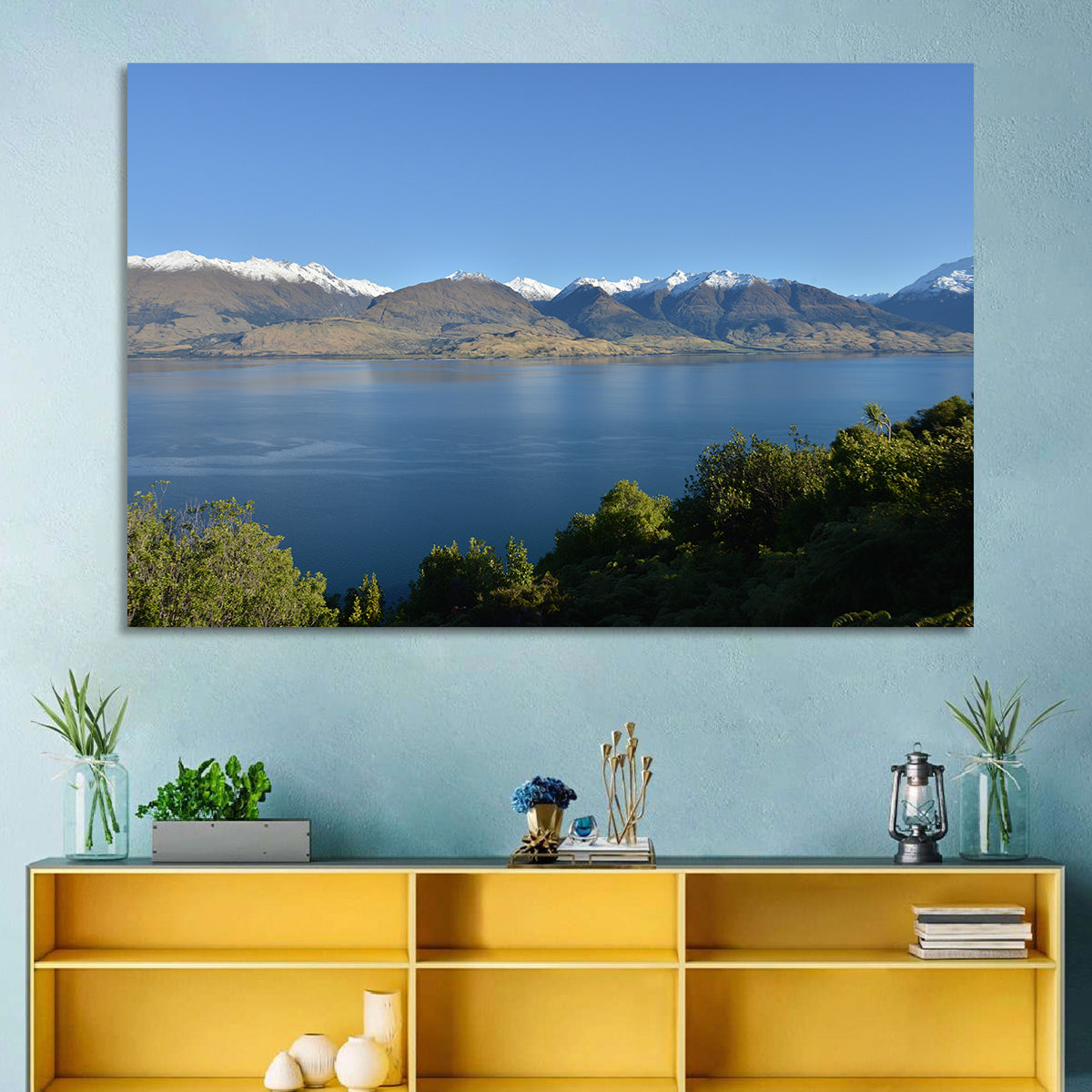 Wanaka Lake Reflection Wall Art in a room, landscape