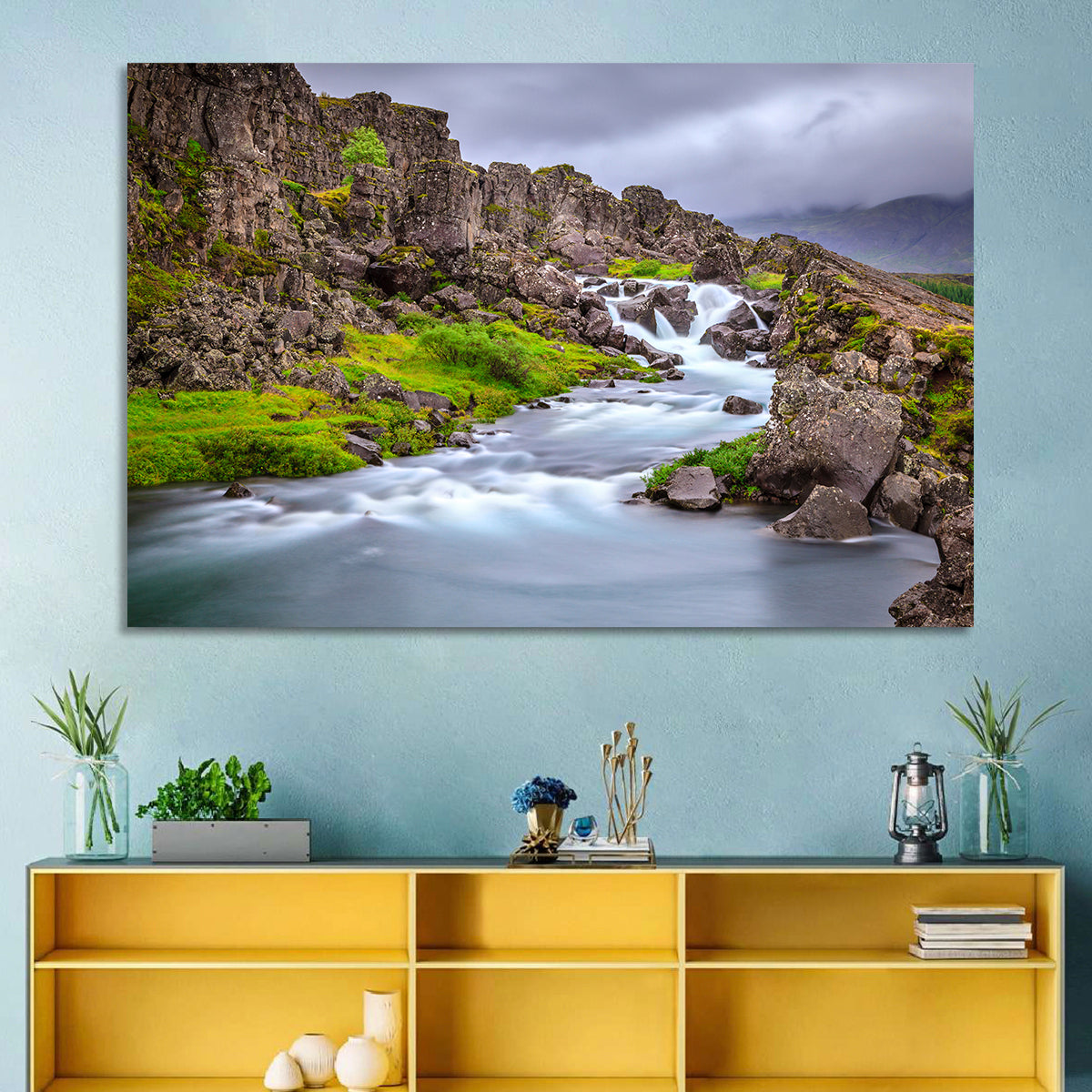 Öxarárfoss Stream, Þingvellir Wall Art in a room, landscape