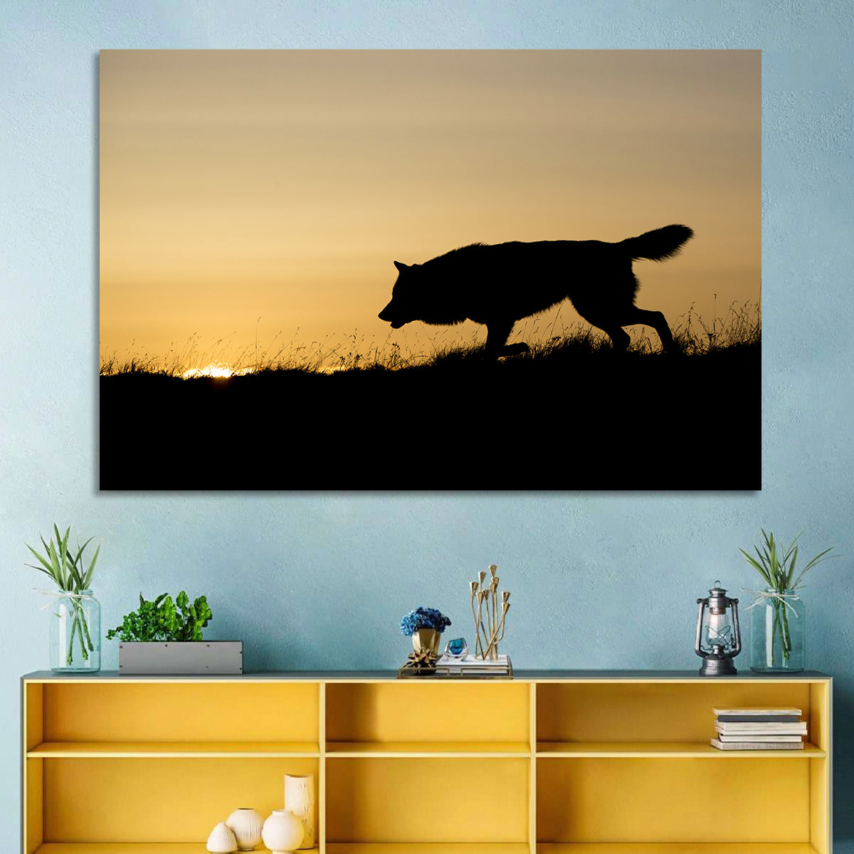 Wolf at Golden Horizon Wall Art
