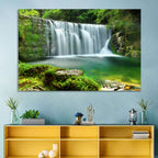Emerald Forest Waterfall with Mossy Stones Wall Art