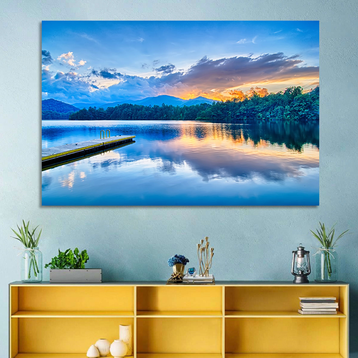 Santeetlah Lake at Golden Hour Wall Art in a room, landscape