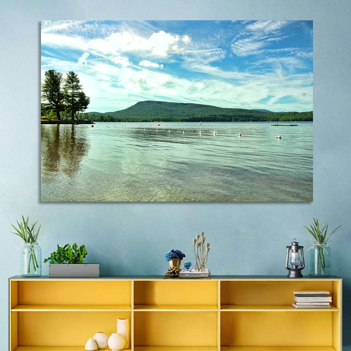 Lake Pleasant Reflections Wall Art in a room, landscape