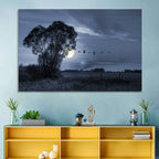 Moonlit Birds Over Quiet Field Wall Art