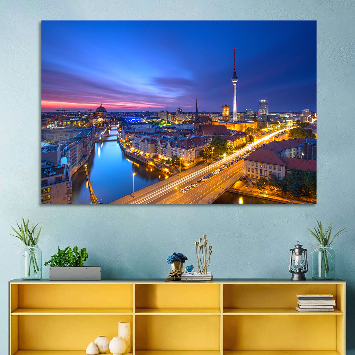 Berlin Skyline at Twilight Wall Art in a room, landscape