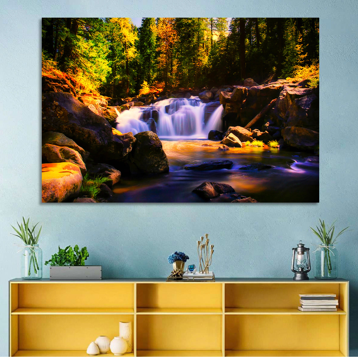 Autumn Mountain Waterfall Wall Art