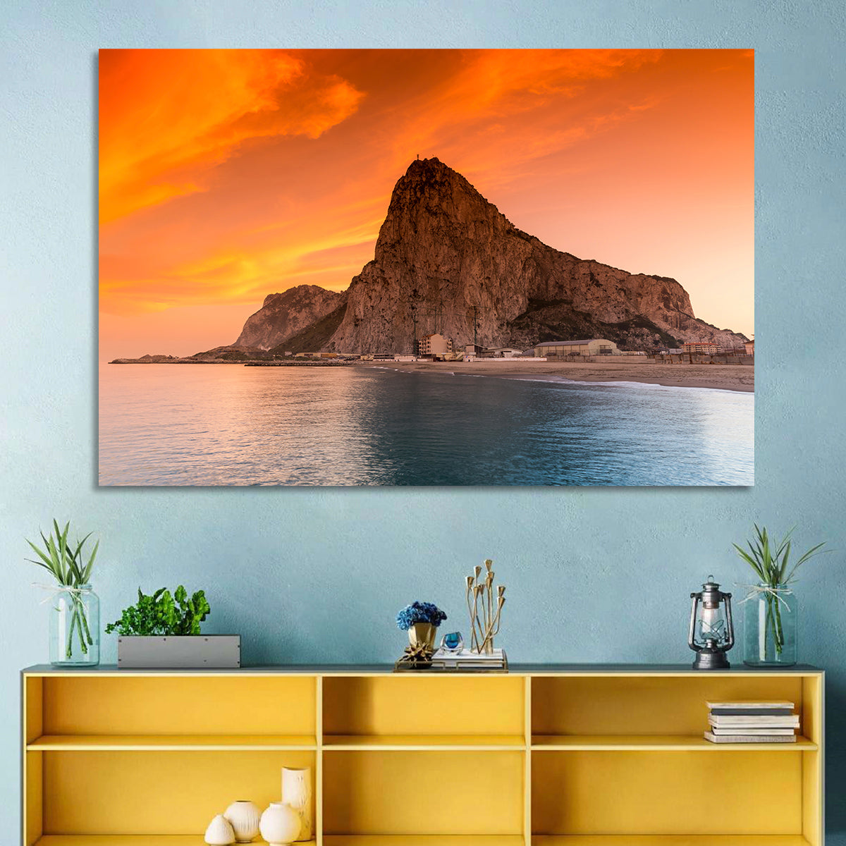 Rock of Gibraltar at Sunset Wall Art in a room, landscape
