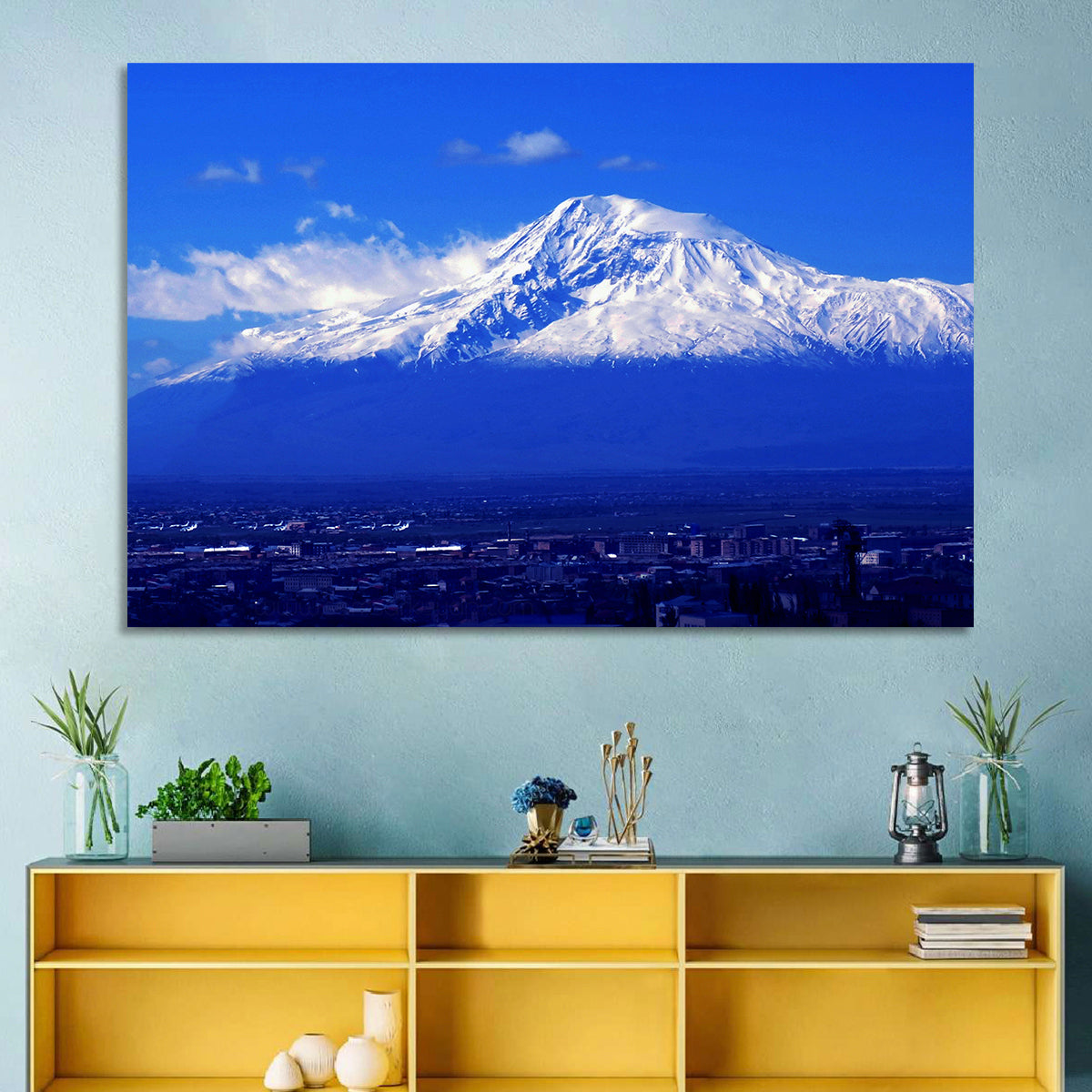 Mount Ararat Over Yerevan Wall Art in a room, landscape