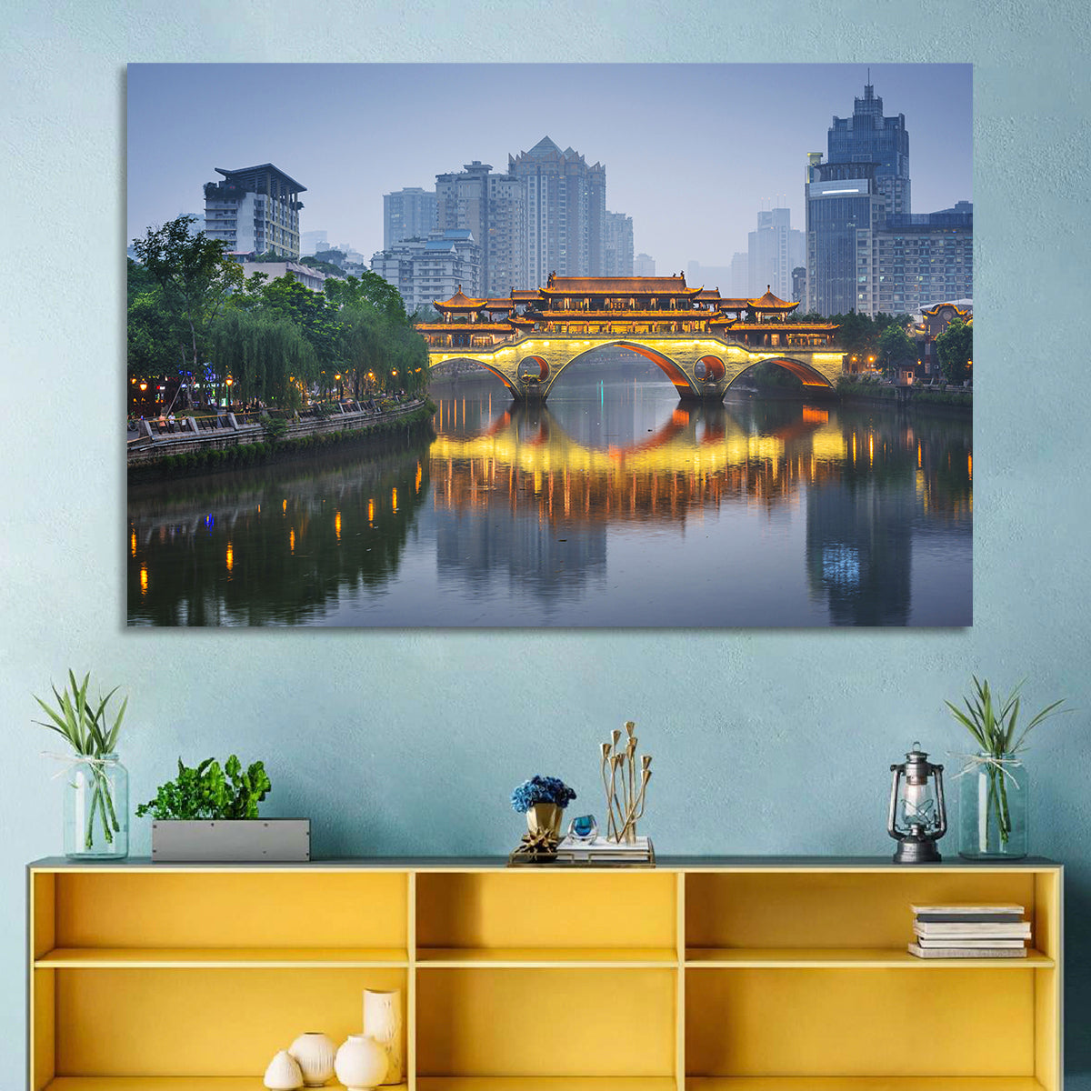 Anshun Bridge at Twilight Wall Art in a room, landscape