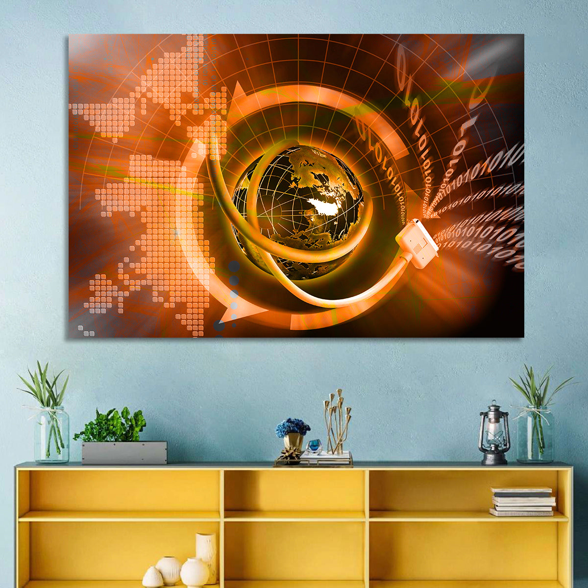 Digital Connectivity Globe Wall Art in a room, landscape