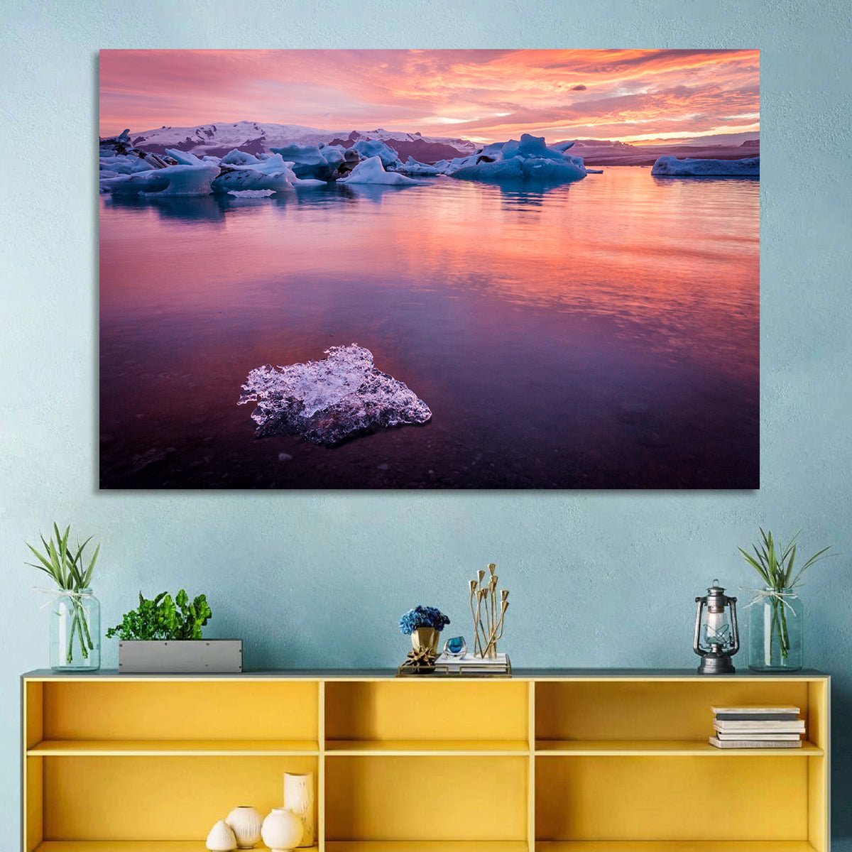 Jökulsárlón Dusk Lagoon Wall Art in a room, landscape
