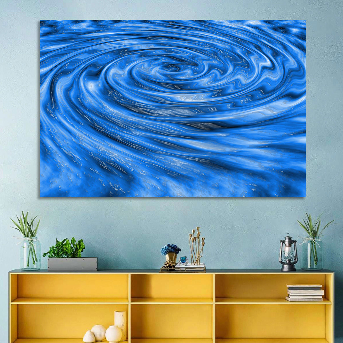 Azure Water Vortex Wall Art in a room, landscape