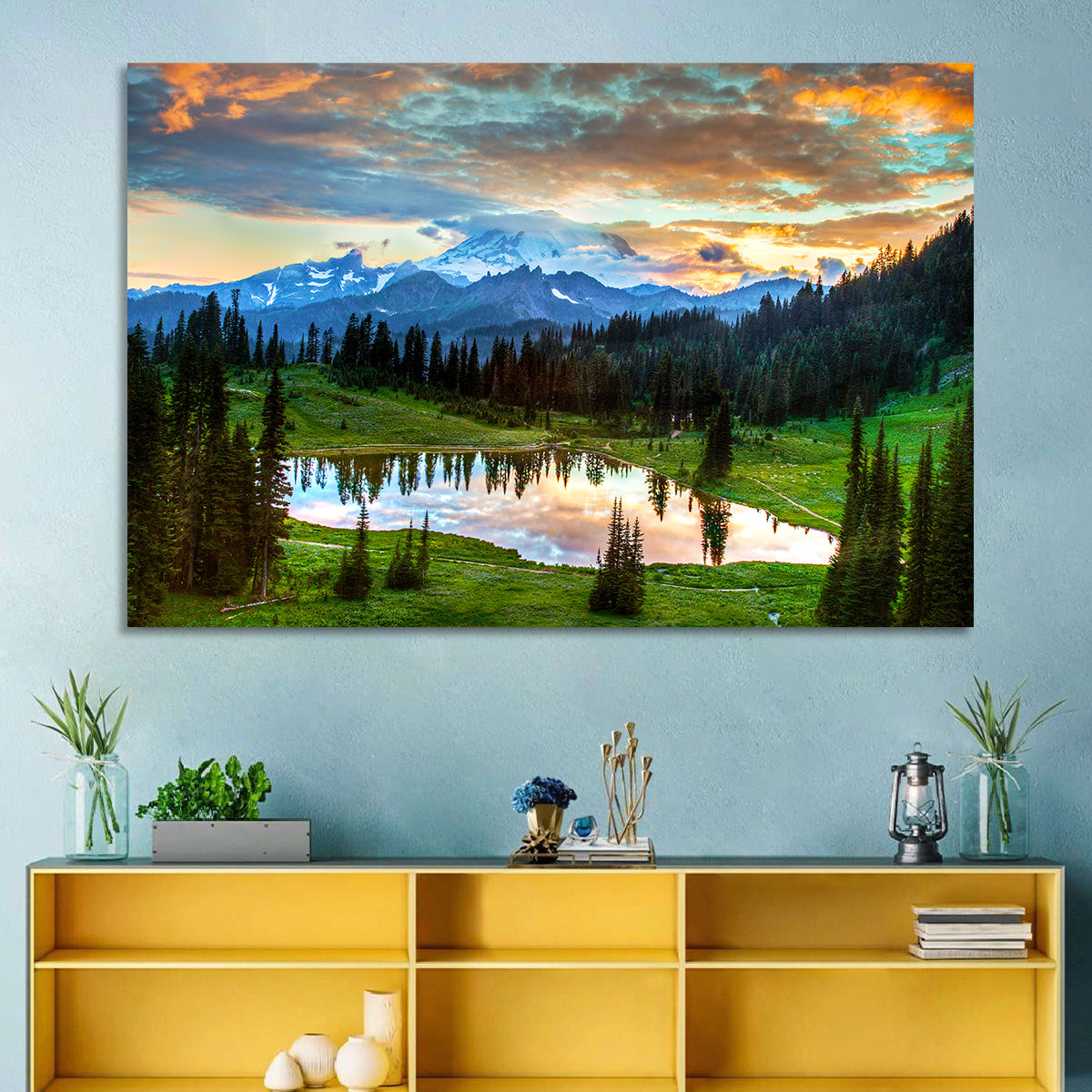 Mount Rainier Reflection at Tipsoo Lake Wall Art in a room, landscape