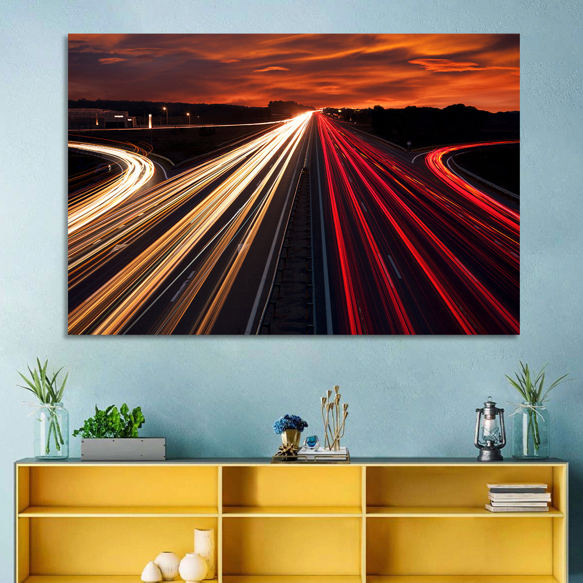 City Traffic Light Trails Wall Art