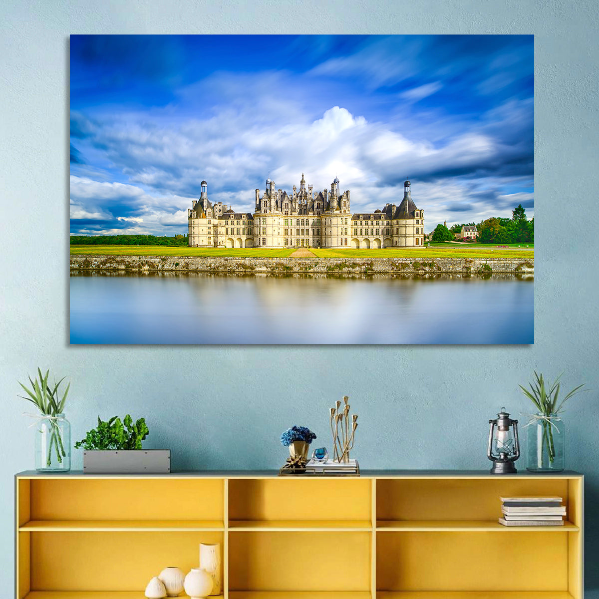 Château De Chambord Reflection Wall Art in a room, landscape