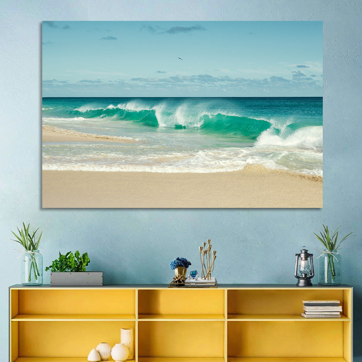 Turquoise Wave on Sandy Beach Wall Art