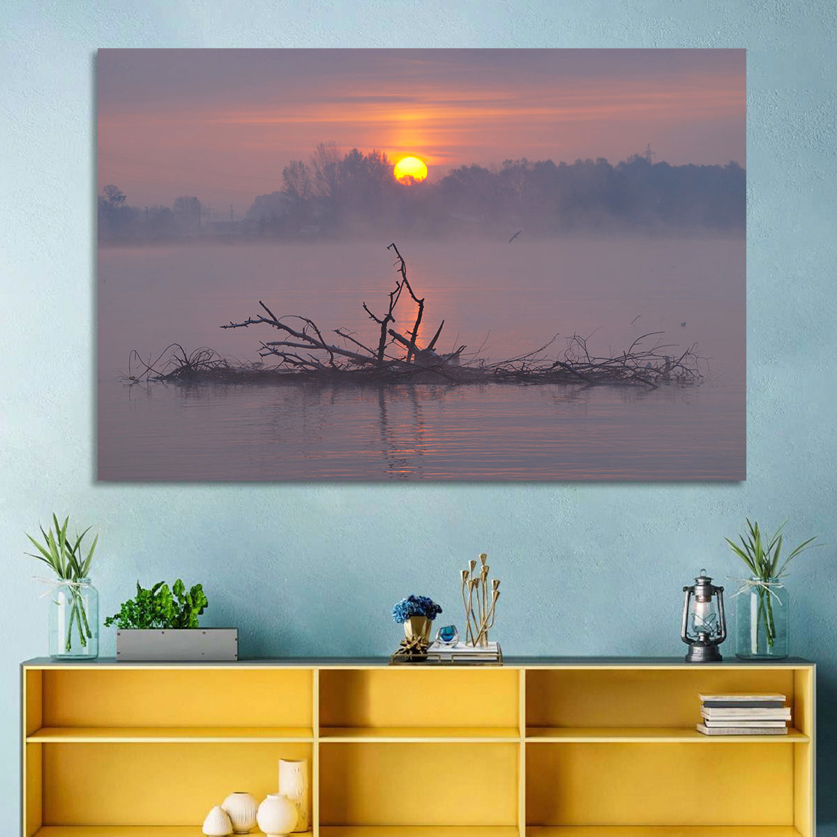 Misty Lake Sunrise Wall Art