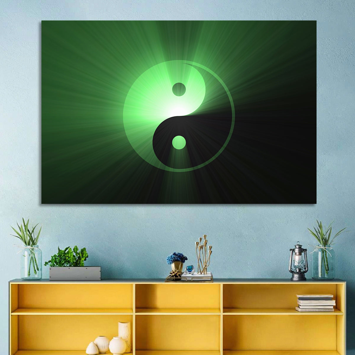 Green Glowing Yin Yang Wall Art
