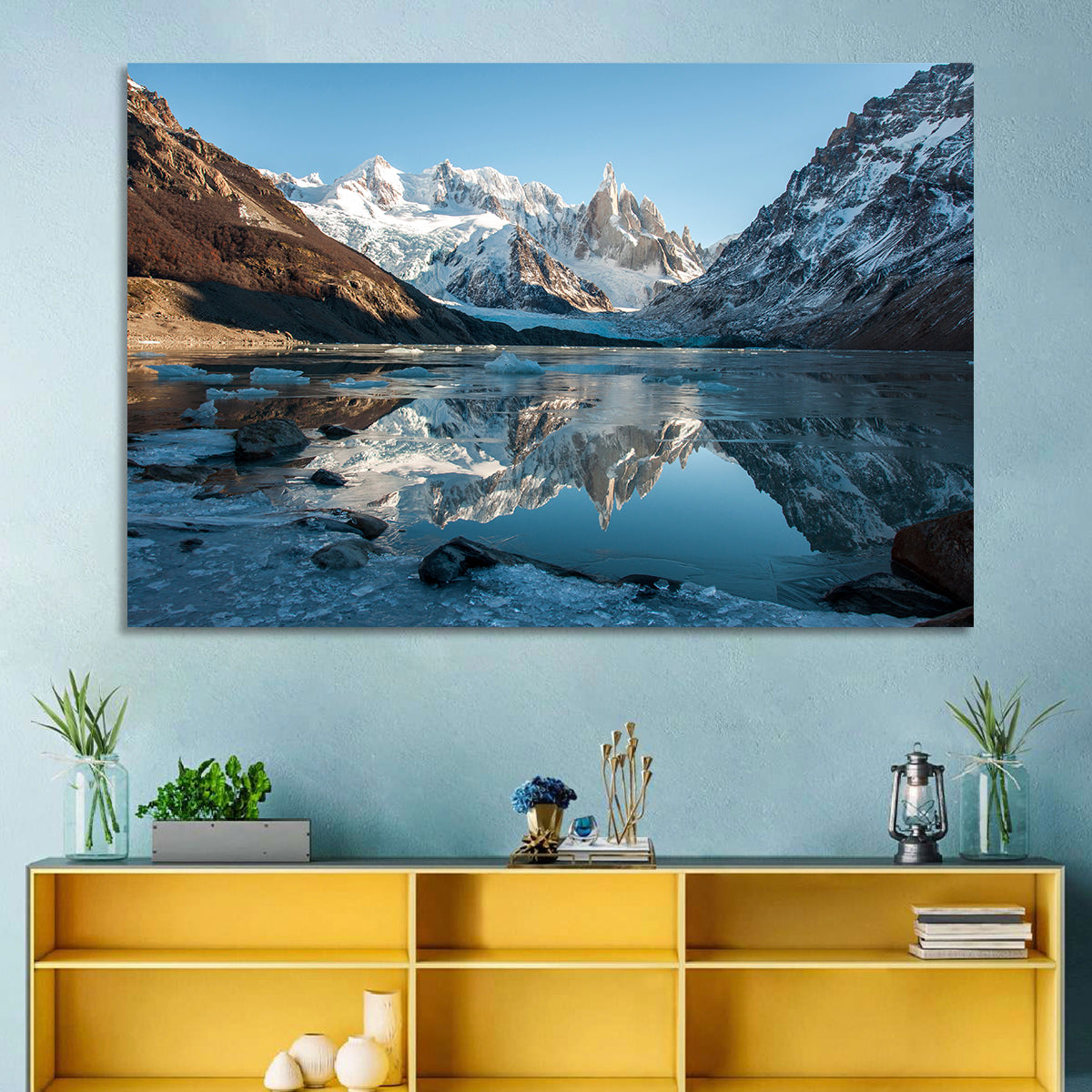 Cerro Torre Reflection, Laguna Torre Wall Art in a room, landscape