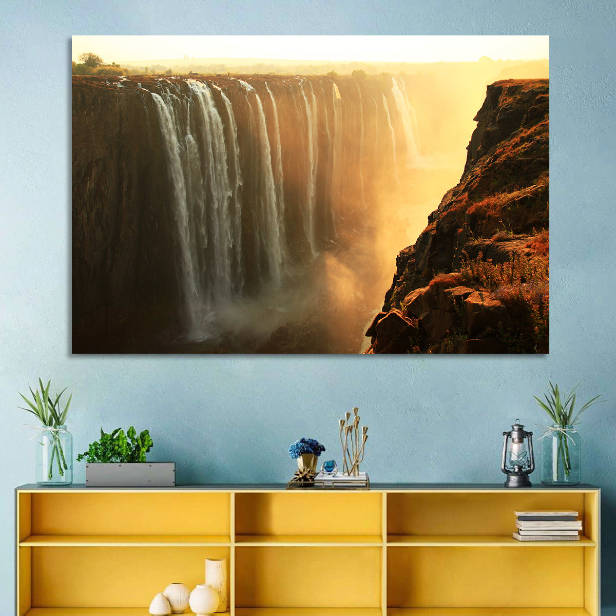 Victoria Falls Golden Hour Wall Art in a room, landscape