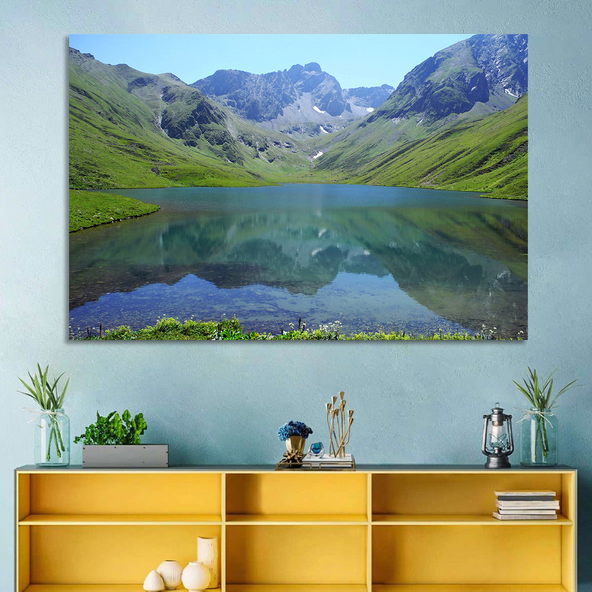 Urup Lake Reflection Wall Art in a room, landscape