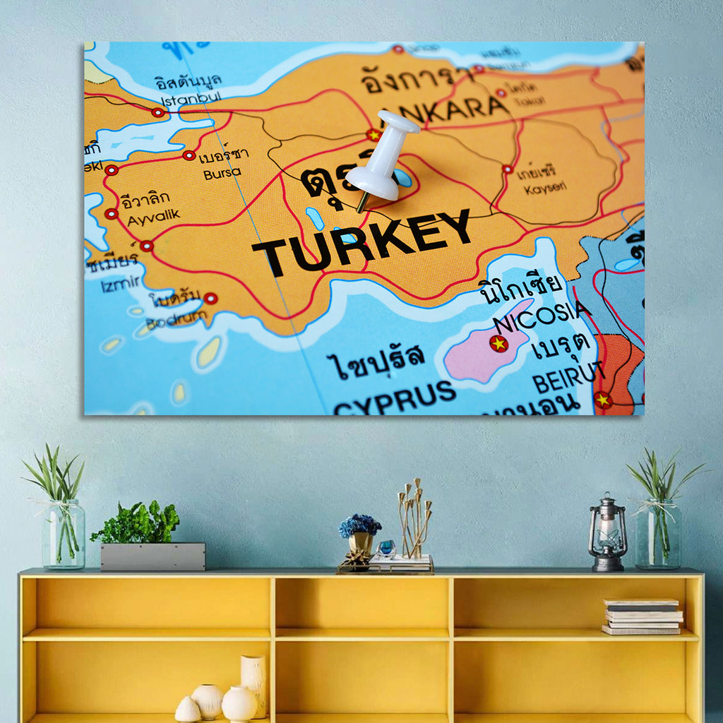 Turkey Map with Ankara Pin Wall Art