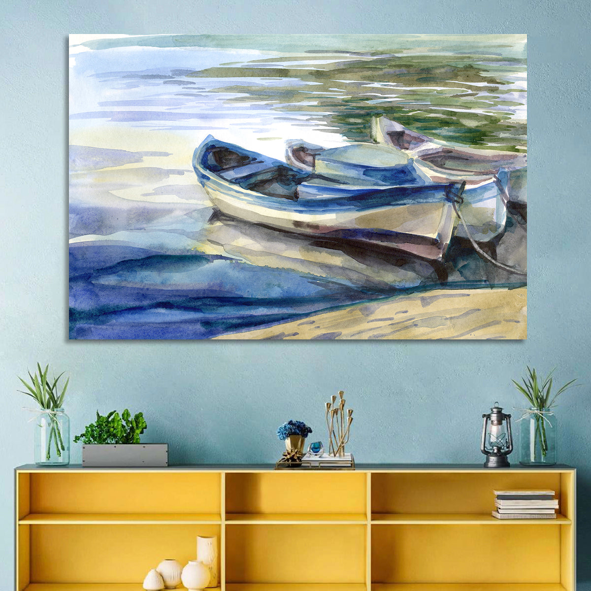 Watercolor Rowboats by the Shore Wall Art