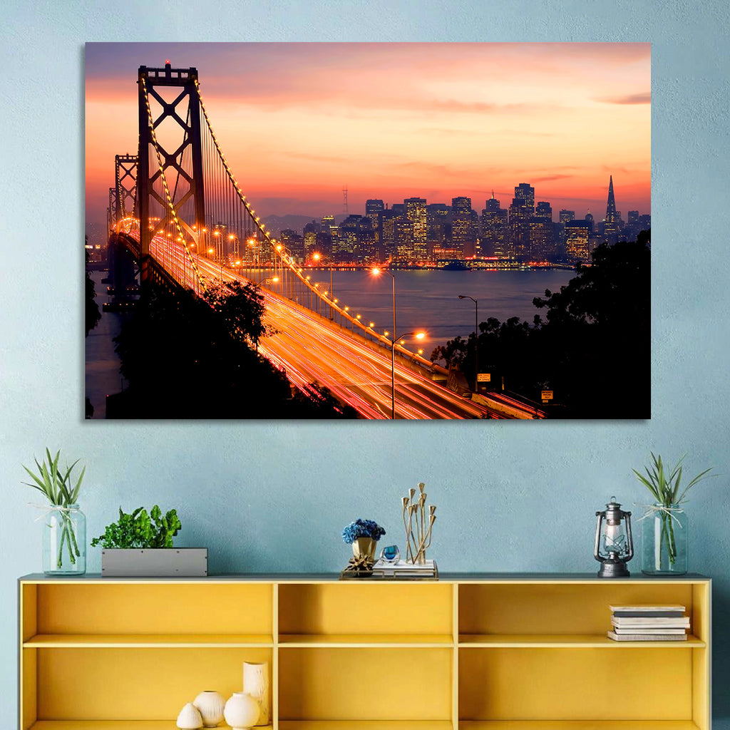 Bay Bridge Light Trails at Sunset Wall Art