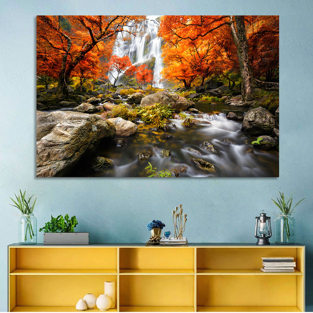 Autumn Forest Waterfall Wall Art