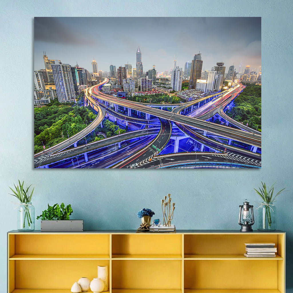 Shanghai Dusk Interchange Cityscape Wall Art