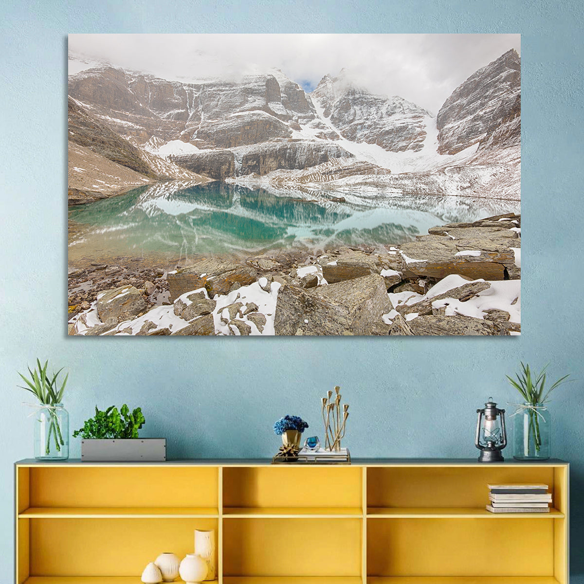 Lake Oesa Reflection Wall Art in a room, landscape