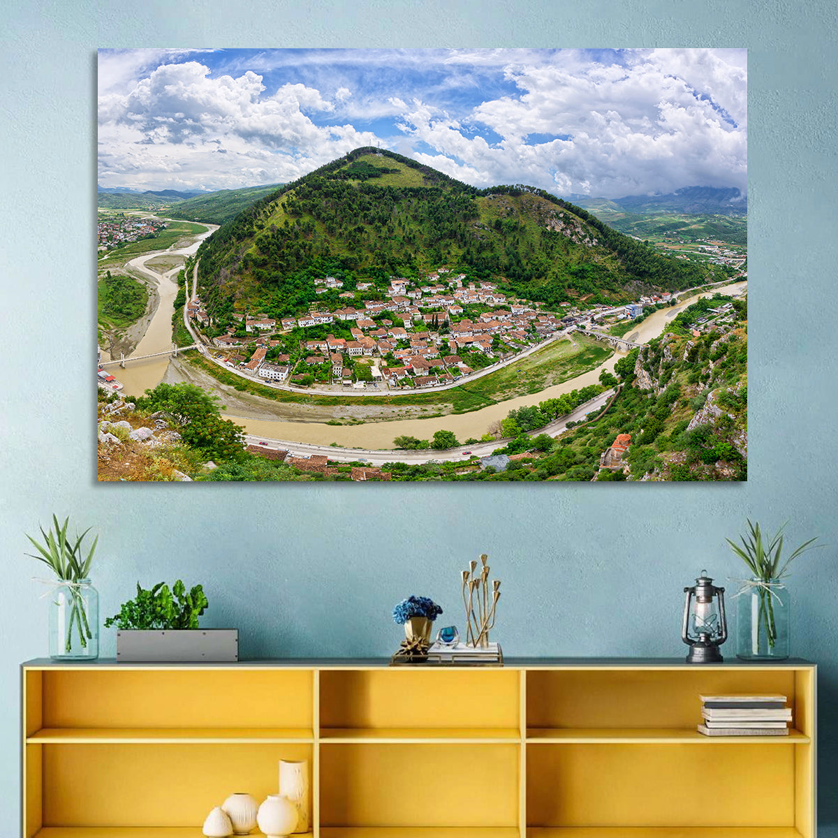 Berat Osum River View Wall Art in a room, landscape