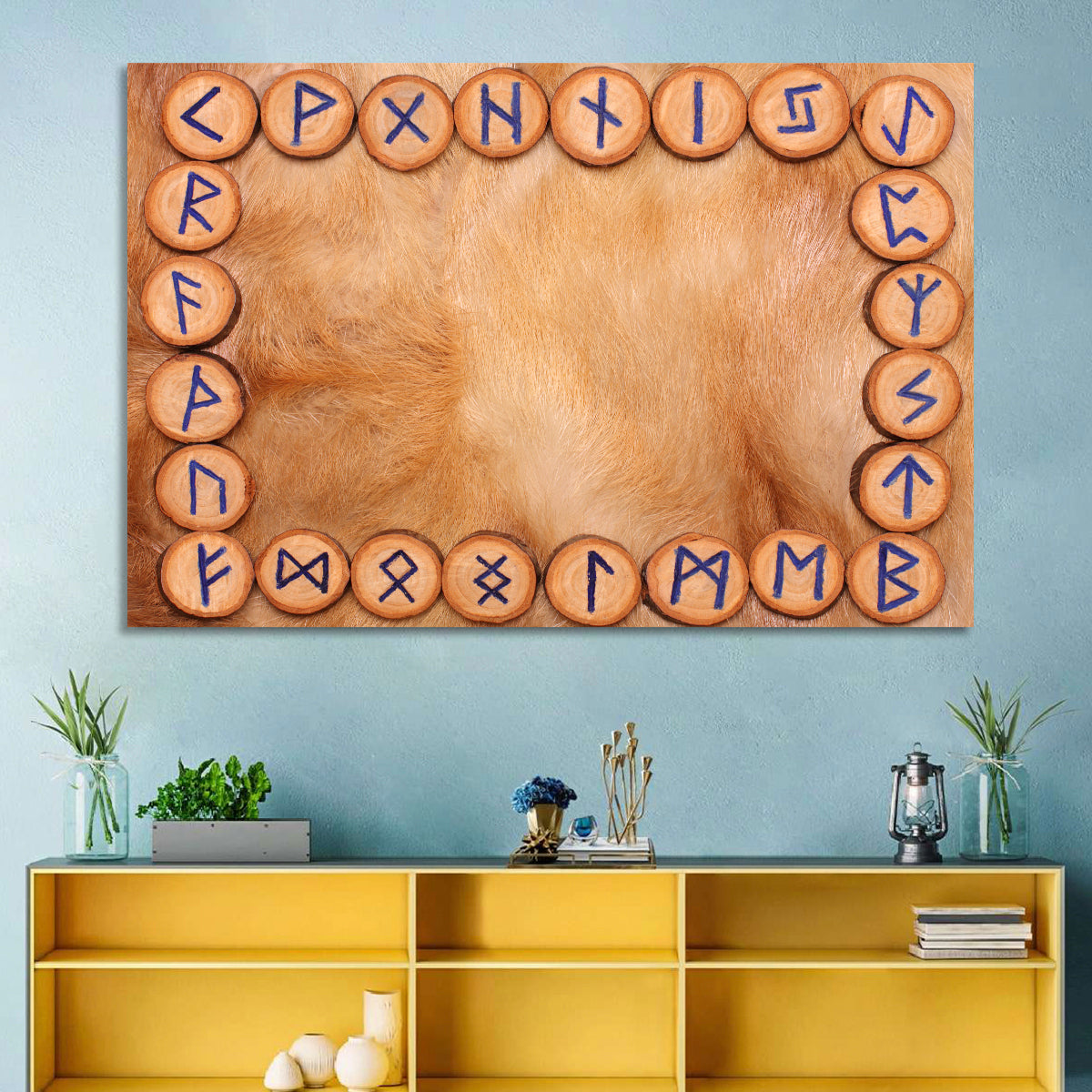 Elder Futhark Rune Frame Wall Art in a room, landscape