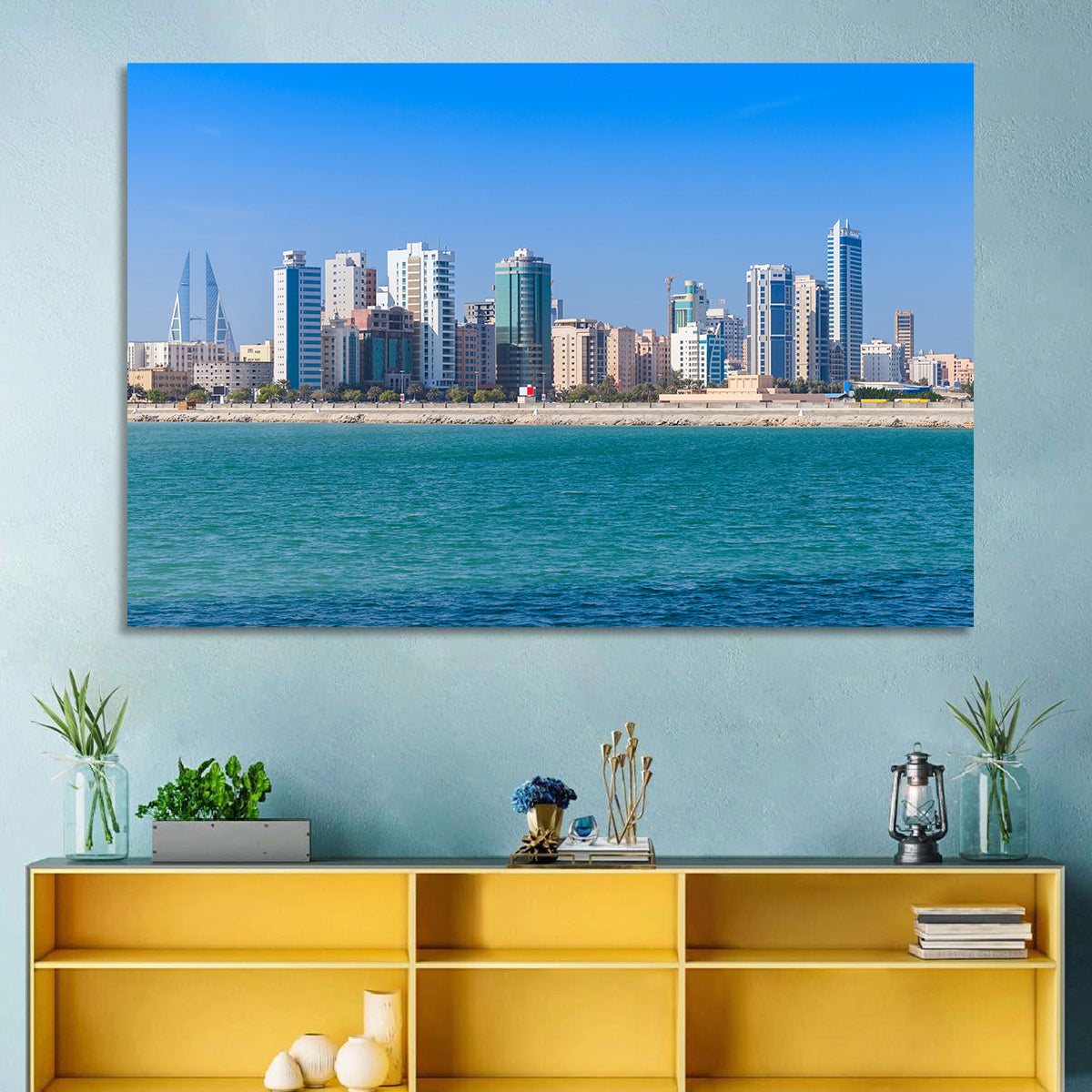 Manama Skyline, Bahrain Wall Art in a room, landscape