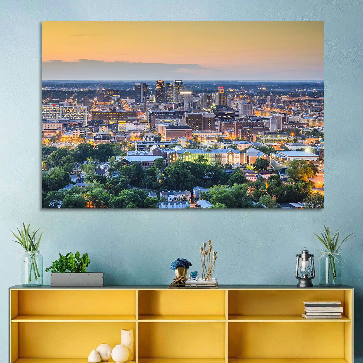 Birmingham Skyline at Golden Hour Wall Art in a room, landscape