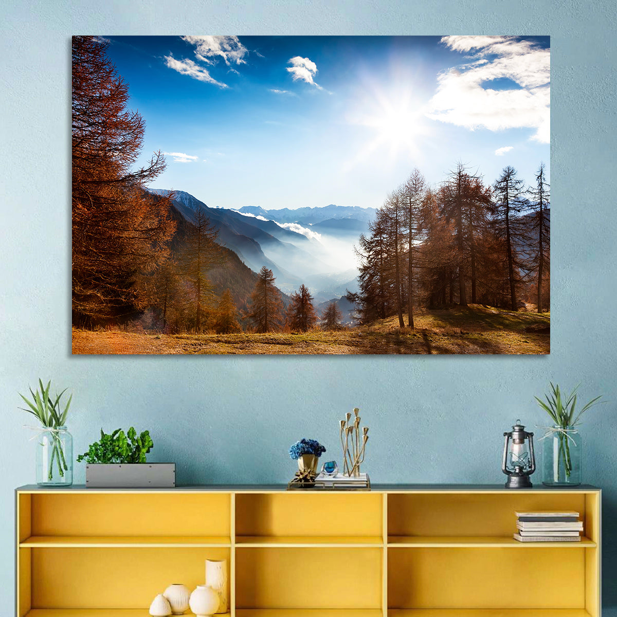 Val D Aosta Valley Morning Light Wall Art in a room, landscape