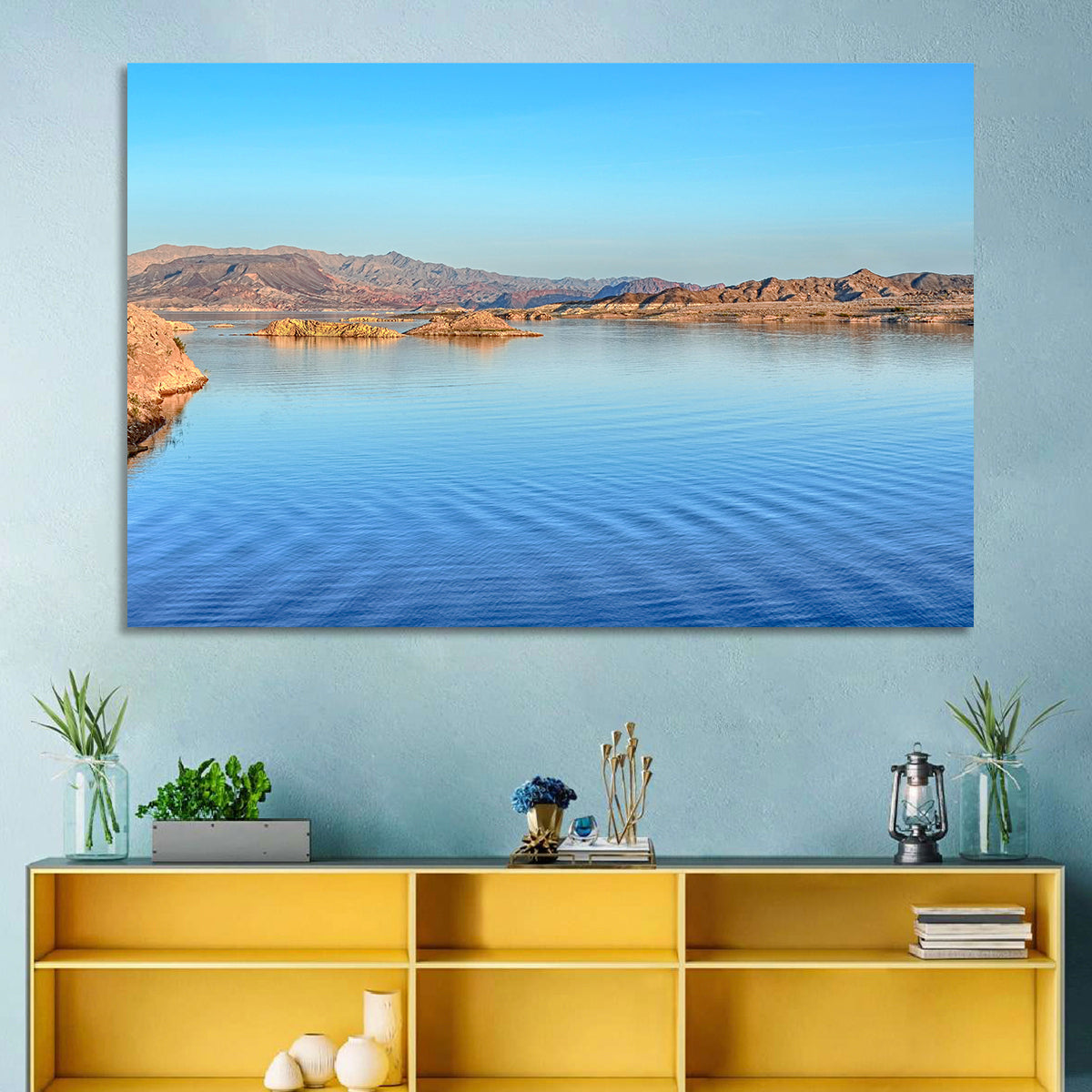 Lake Mead Rocky Shoreline Wall Art in a room, landscape