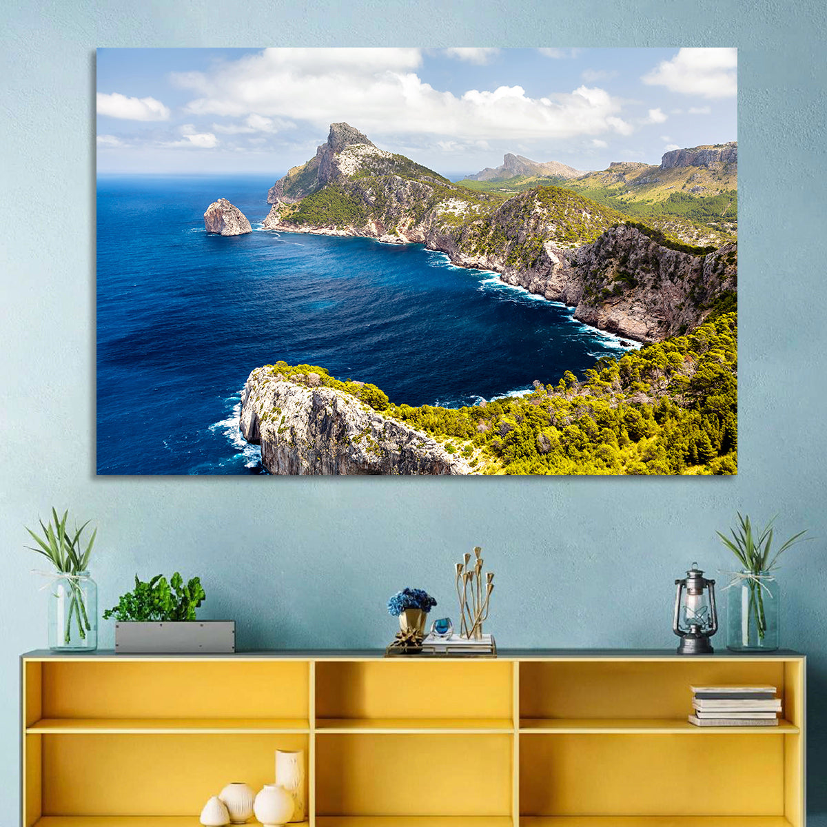 Cap De Formentor Cliffs Wall Art in a room, landscape