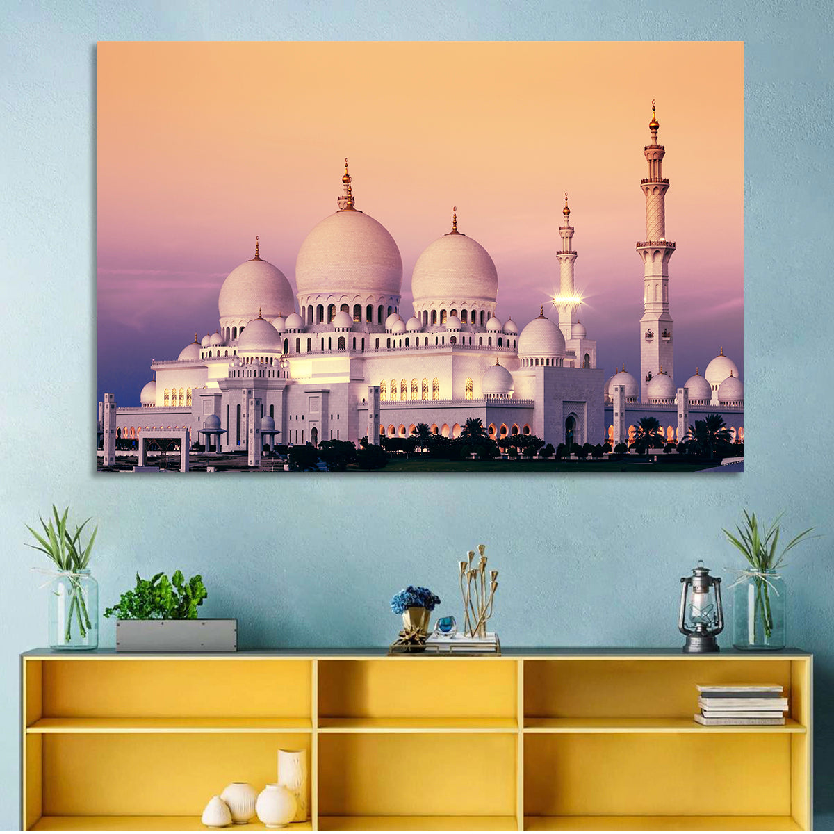 Sheikh Zayed Grand Mosque at Dusk Wall Art in a room, landscape