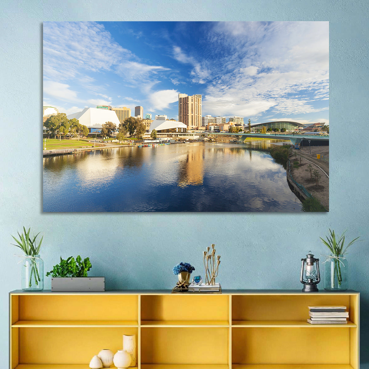 Adelaide River Torrens Skyline Wall Art in a room, landscape