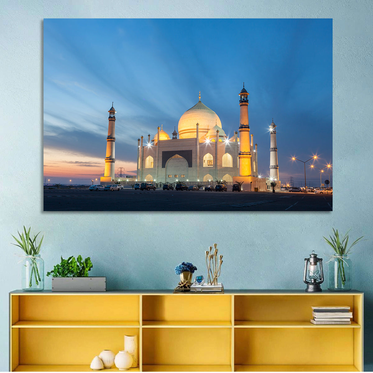 Siddiqa Fatima Zahra Mosque at Dusk Wall Art in a room, landscape
