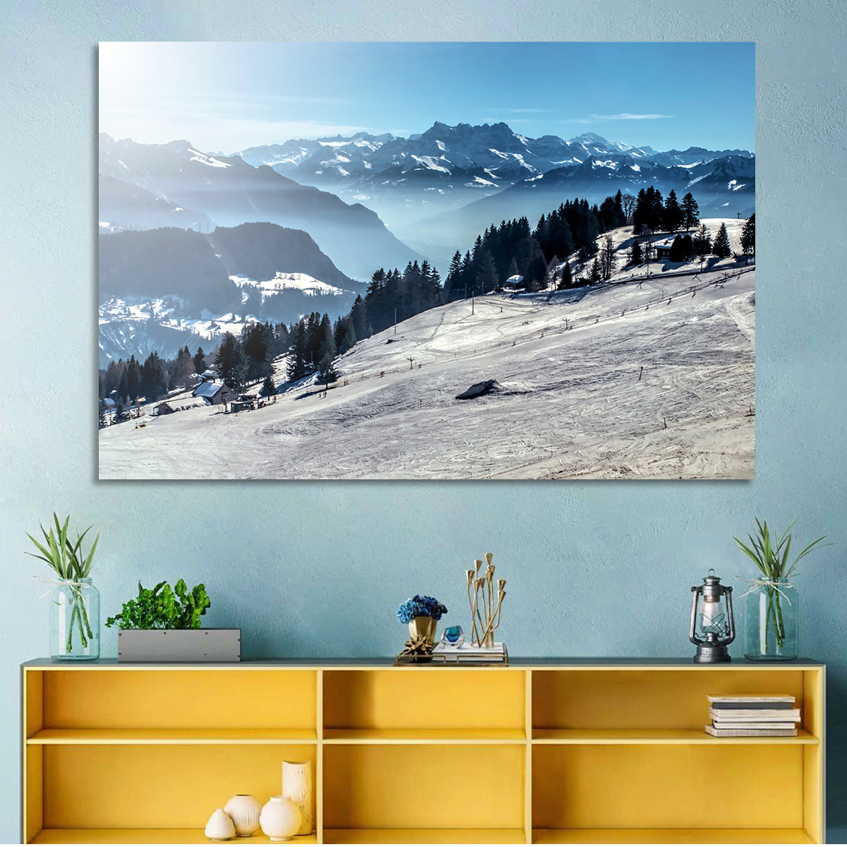 Sunlit Alpine Ski Slope Wall Art