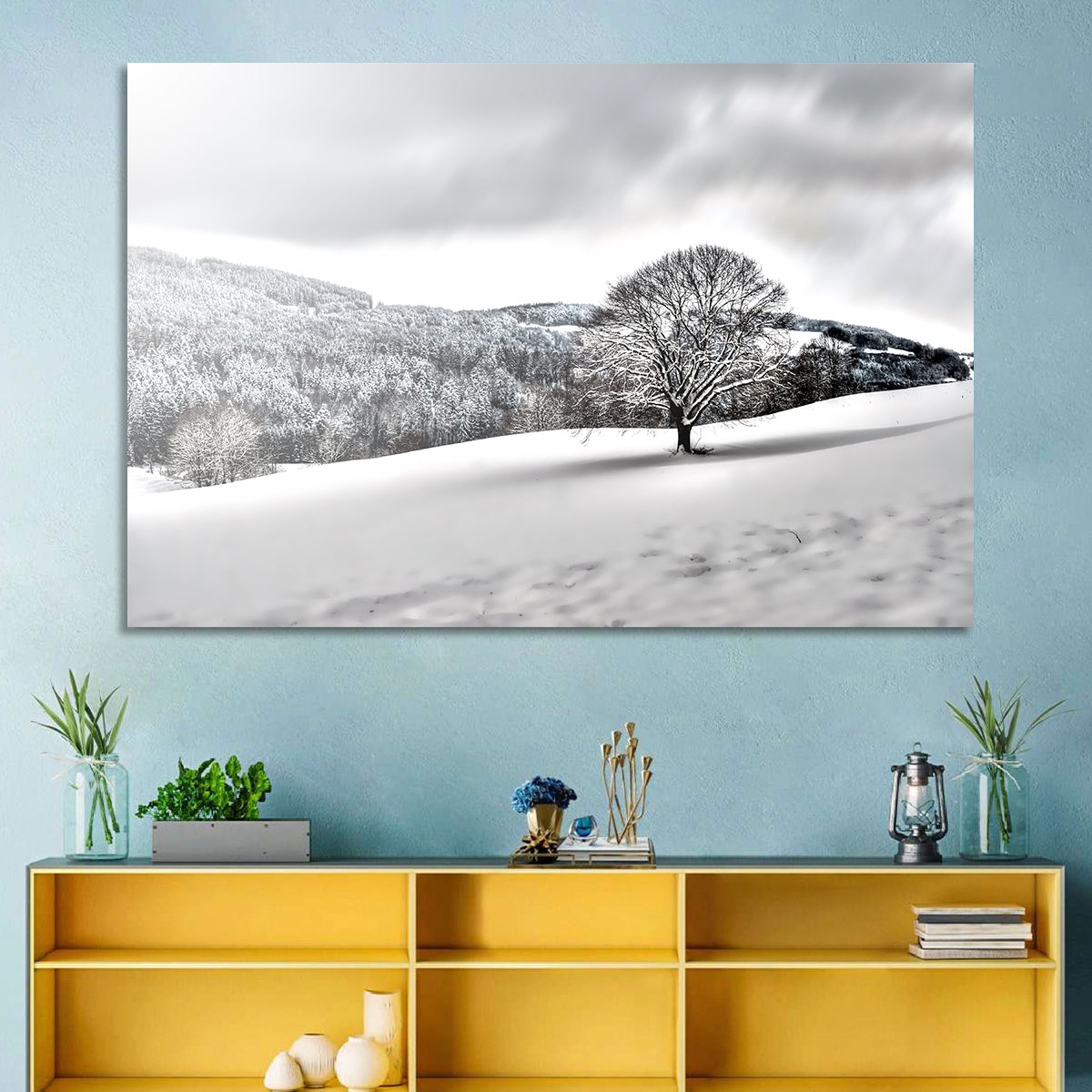 Solitary Snowy Tree Landscape Wall Art