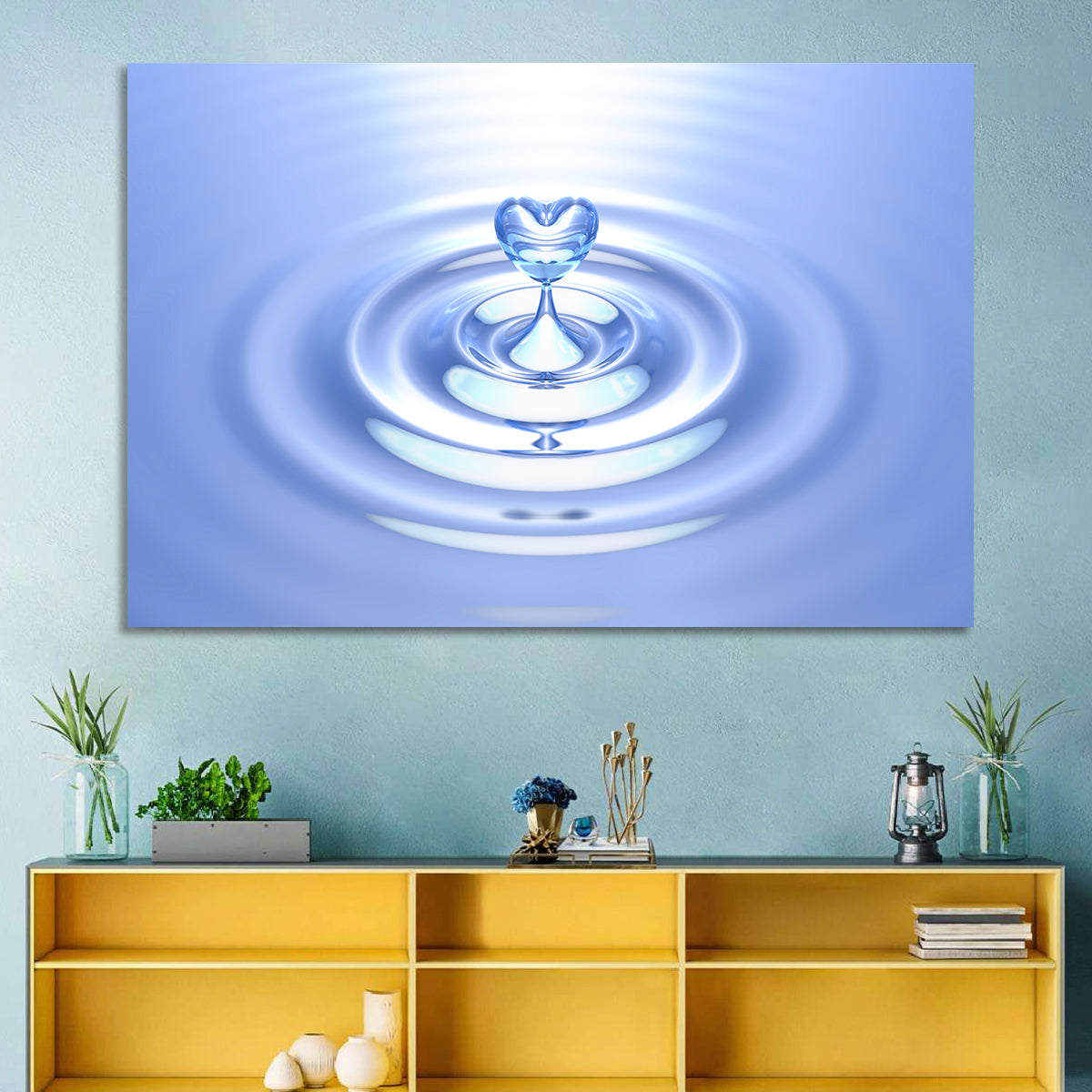Heart-shaped Water Droplet Wall Art in a room, landscape