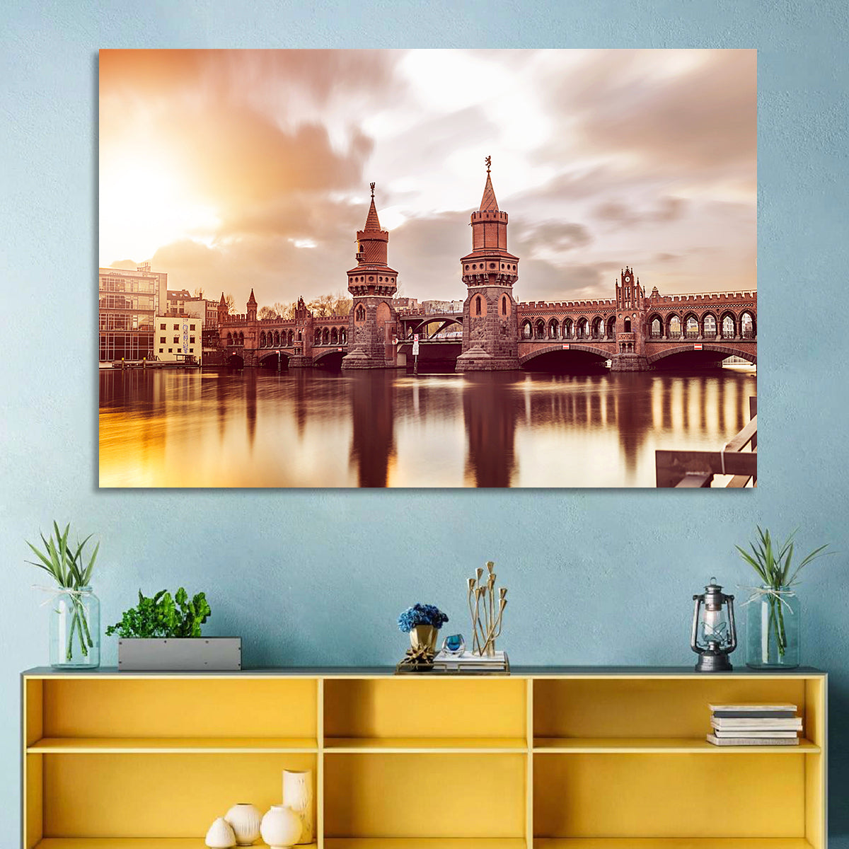 Oberbaumbruecke Sunset Reflection Berlin Wall Art in a room, landscape